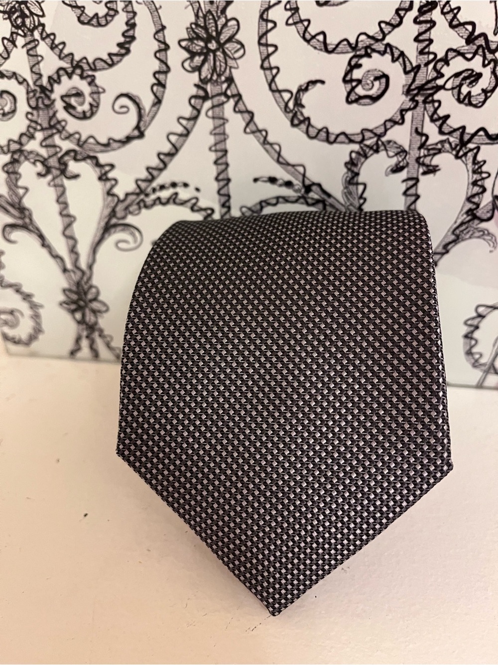 Michael Kors Black and Gray Micro-Patterned Houndstooth Men's Tie